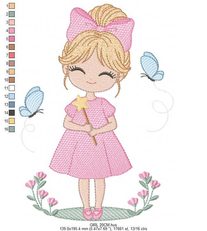 Fairy embroidery design - Girl with magical wand flowers and butterflies machine embroidery pattern - Princess embroidery - Instant digital download pes jef dst - Marcia Embroidery