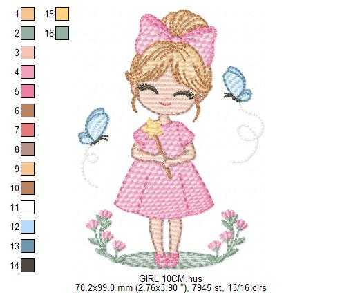 Fairy embroidery design - Girl with magical wand flowers and butterflies machine embroidery pattern - Princess embroidery - Instant digital download pes jef dst - Marcia Embroidery
