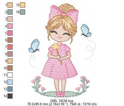 Fairy embroidery design - Girl with magical wand flowers and butterflies machine embroidery pattern - Princess embroidery - Instant digital download pes jef dst - Marcia Embroidery