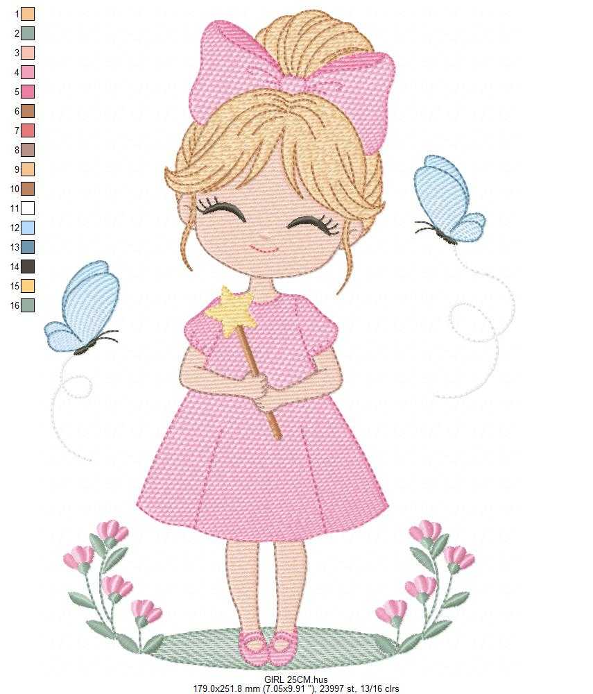 Fairy embroidery design - Girl with magical wand flowers and butterflies machine embroidery pattern - Princess embroidery - Instant digital download pes jef dst - Marcia Embroidery