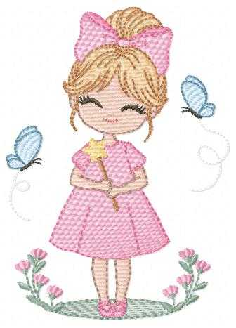 Fairy embroidery design - Girl with magical wand flowers and butterflies machine embroidery pattern - Princess embroidery - Instant digital download pes jef dst - Marcia Embroidery