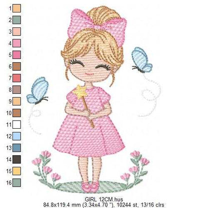 Fairy embroidery design - Girl with magical wand flowers and butterflies machine embroidery pattern - Princess embroidery - Instant digital download pes jef dst - Marcia Embroidery