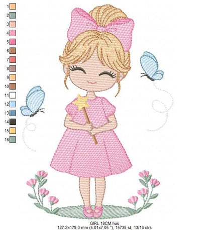 Fairy embroidery design - Girl with magical wand flowers and butterflies machine embroidery pattern - Princess embroidery - Instant digital download pes jef dst - Marcia Embroidery