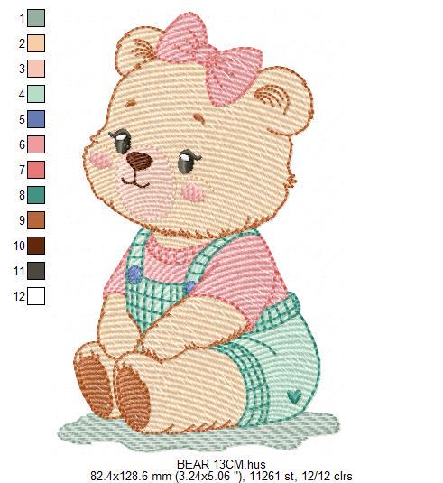 Female Bear embroidery designs - Baby girl bear with clothes machine embroidery pattern - Instant digital download pes jef dst hus xxx vp3 - Marcia Embroidery