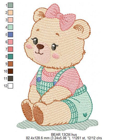Female Bear embroidery designs - Baby girl bear with clothes machine embroidery pattern - Instant digital download pes jef dst hus xxx vp3 - Marcia Embroidery