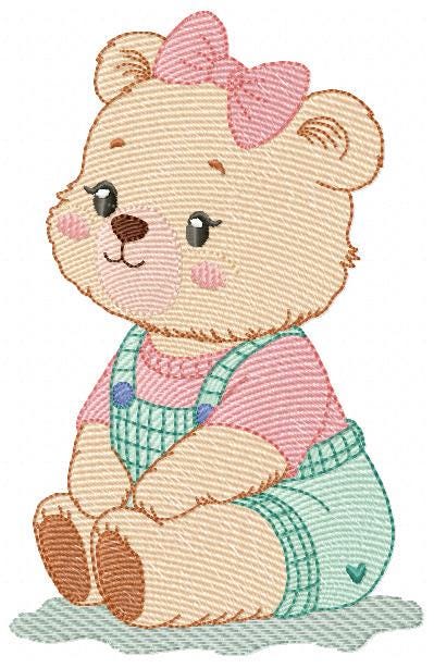 Female Bear embroidery designs - Baby girl bear with clothes machine embroidery pattern - Instant digital download pes jef dst hus xxx vp3 - Marcia Embroidery