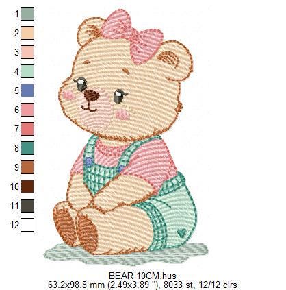 Female Bear embroidery designs - Baby girl bear with clothes machine embroidery pattern - Instant digital download pes jef dst hus xxx vp3 - Marcia Embroidery