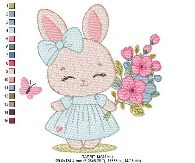 Female Bunny embroidery design - Rabbit with dress and flowers machine embroidery pattern - Baby girl file - Instant digital download - Marcia Embroidery