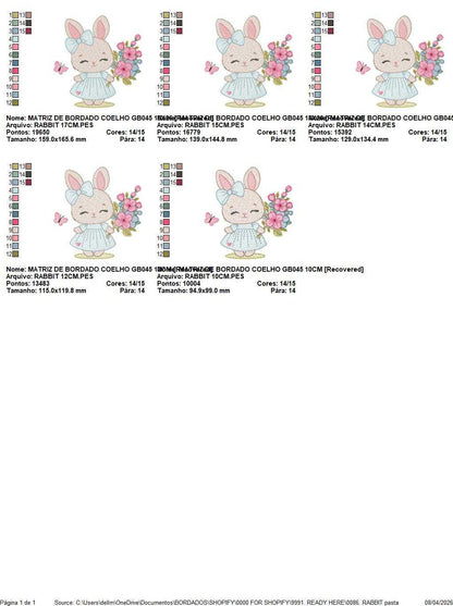 Female Bunny embroidery design - Rabbit with dress and flowers machine embroidery pattern - Baby girl file - Instant digital download - Marcia Embroidery