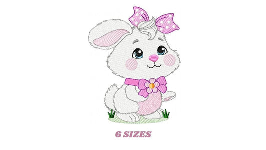 Female Bunny embroidery design - Rabbit with pink lace machine embroidery pattern - Baby Girl Easter Bunny file - Instant digital download pes jef dst hus vp3 - Marcia Embroidery