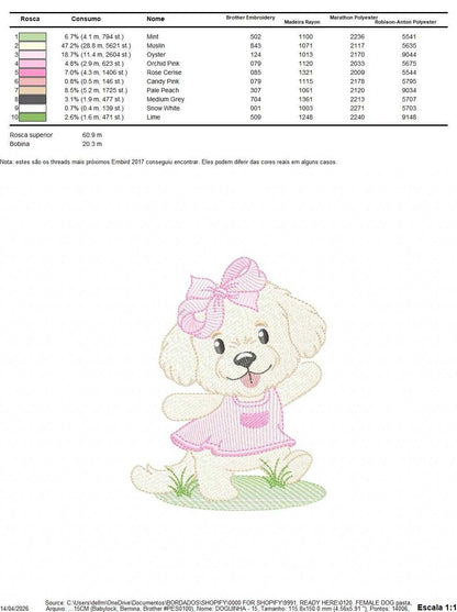Female Dog embroidery design - Puppy Dog with pink dress machine embroidery pattern - Baby Girl File - Instant digital download pes jef - Marcia Embroidery