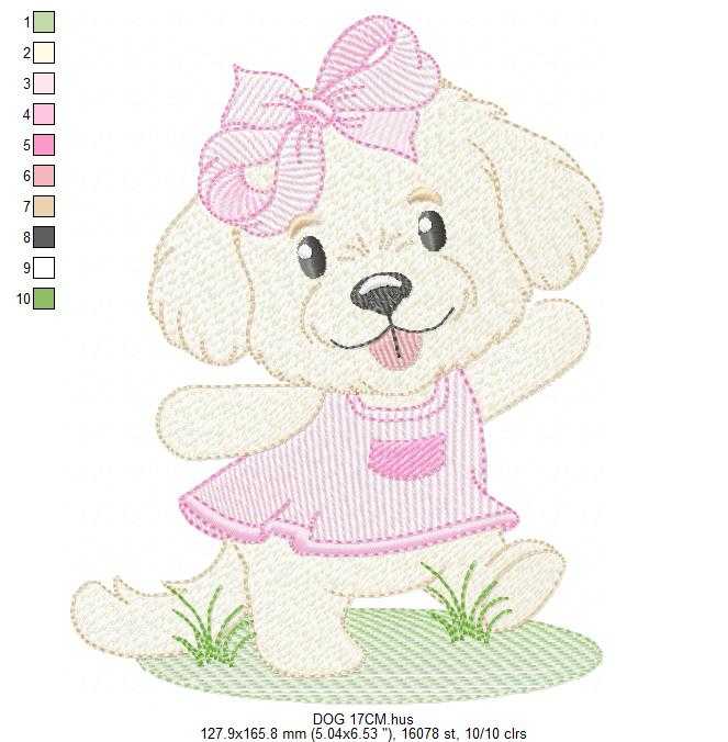 Female Dog embroidery design - Puppy Dog with pink dress machine embroidery pattern - Baby Girl File - Instant digital download pes jef - Marcia Embroidery