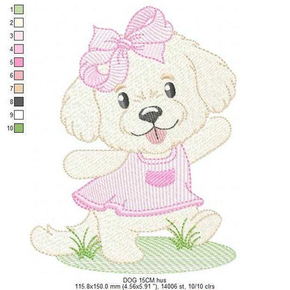 Female Dog embroidery design - Puppy Dog with pink dress machine embroidery pattern - Baby Girl File - Instant digital download pes jef - Marcia Embroidery