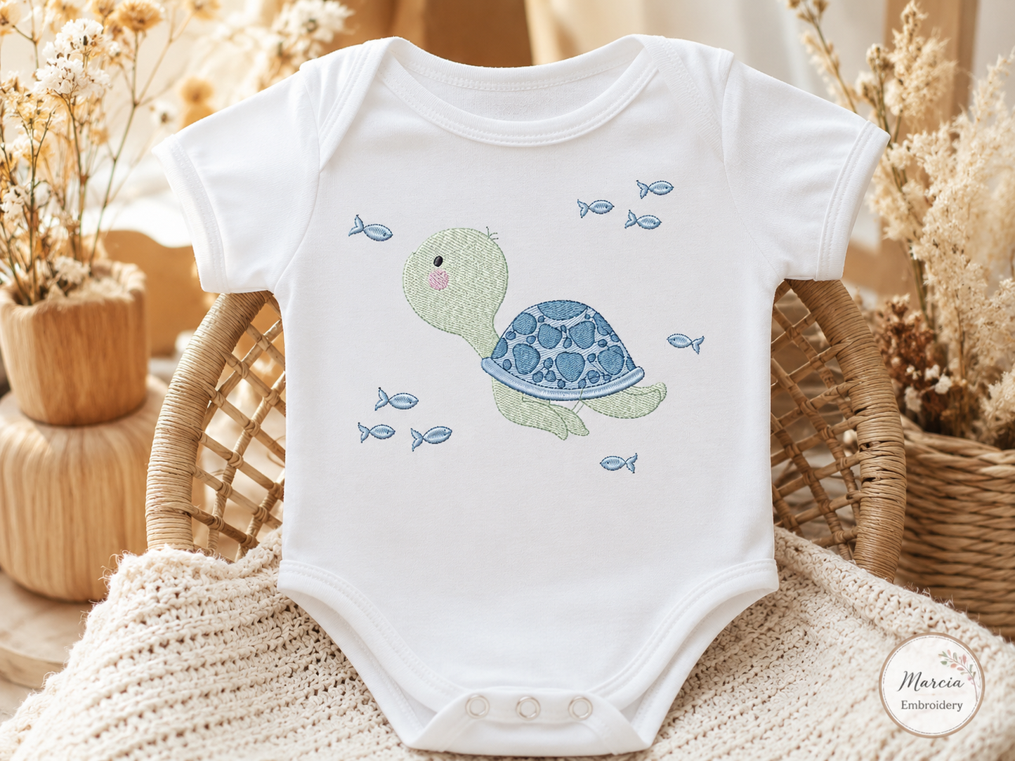 Turtle embroidery design - Ocean animal machine embroidery pattern - Baby boy file (Digital download)