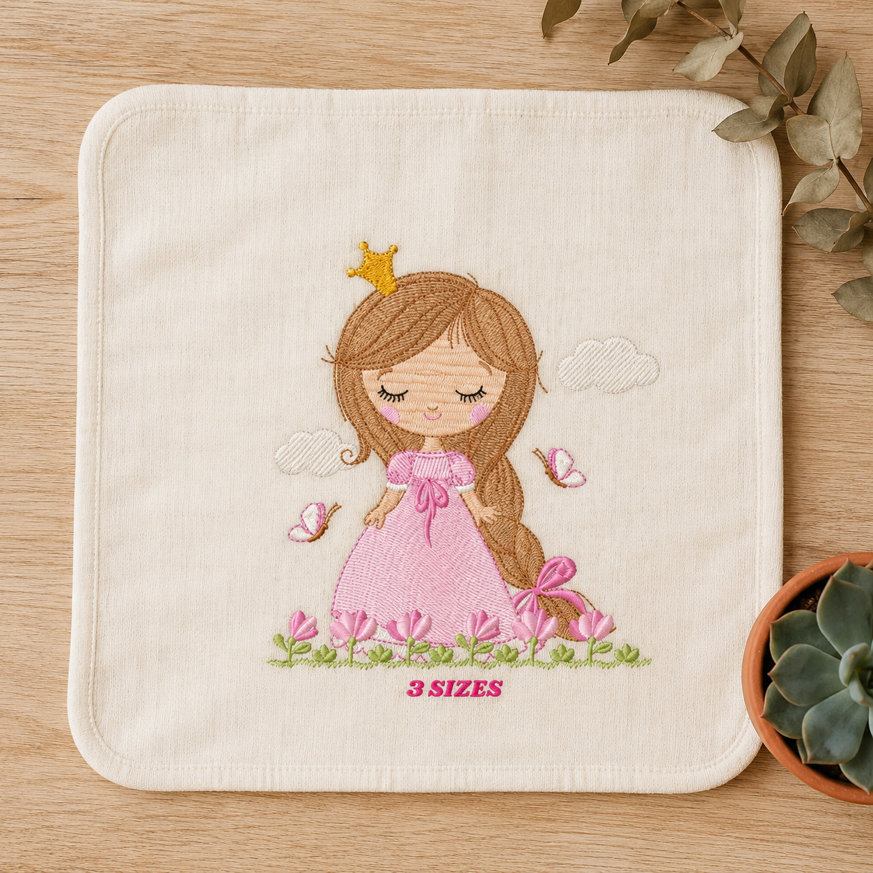 Princess embroidery designs - Baby girl with crown machine embroidery pattern - Girl with flowers and butterflies file - Instant download (Copy)