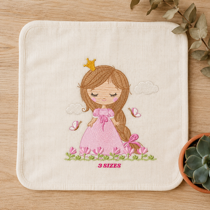 Princess embroidery designs - Baby girl with crown machine embroidery pattern - Girl with flowers and butterflies file - Instant download (Copy)