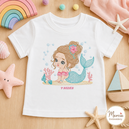 Mermaid embroidery designs - Princess embroidery design machine embroidery pattern - Mermaid rippled design Baby girl embroidery download