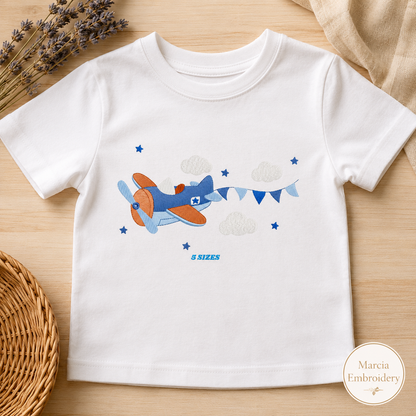 Plane embroidery designs - Airplane with flags and stars machine embroidery pattern - Baby boy file - Instant digital download pes jef dst (Copy)