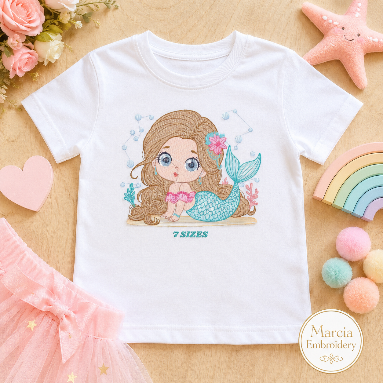 Mermaid embroidery designs - Princess embroidery design machine embroidery pattern - Mermaid rippled design Baby girl embroidery download (Copy)