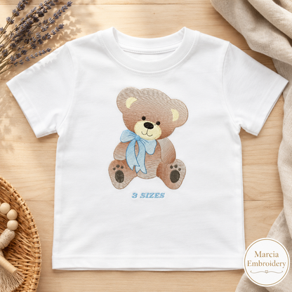 Teddy Bear embroidery designs - Baby boy Rippled Bear machine pattern - Cute Teddy Bear with blue tie (Digital download)