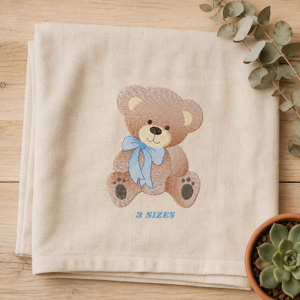 Teddy Bear embroidery designs - Baby boy Rippled Bear machine pattern - Cute Teddy Bear with blue tie (Digital download)