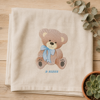 Teddy Bear embroidery designs - Baby boy Rippled Bear machine pattern - Cute Teddy Bear with blue tie (Digital download)