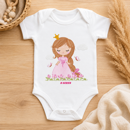 Princess embroidery designs - Baby girl with crown machine embroidery pattern - Girl with flowers and butterflies file - Instant download (Copy)