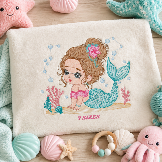 Mermaid embroidery designs - Princess embroidery design machine embroidery pattern - Mermaid rippled design Baby girl embroidery download