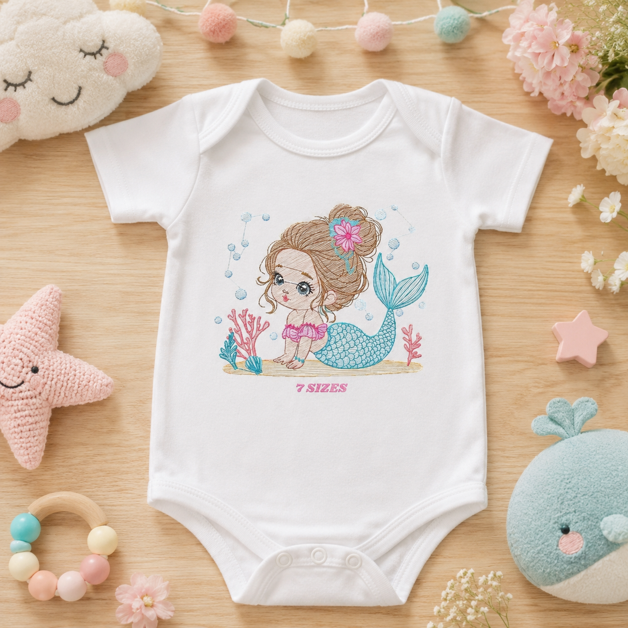 Mermaid embroidery designs - Princess embroidery design machine embroidery pattern - Mermaid rippled design Baby girl embroidery download