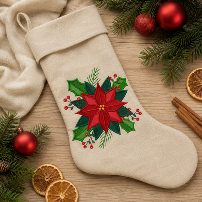Christmas Poinsettia Embroidery Design – Fill Stitch Xmas Flower Pattern (Digital Download)