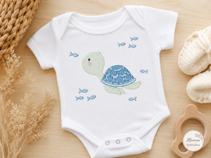 Turtle embroidery design - Ocean animal machine embroidery pattern - Baby boy file (Digital download)