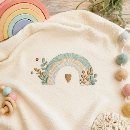 Boho Rainbow embroidery design - Colorful Rainbow with laurel machine embroidery pattern - Newborn Baby girl file - Instant download pes jef