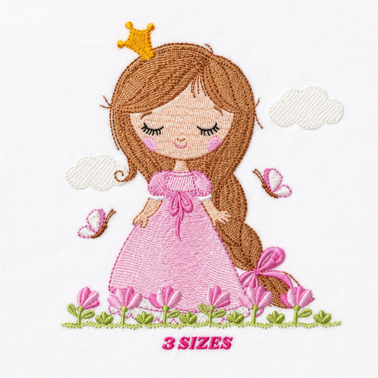 Princess embroidery designs - Baby girl with crown machine embroidery pattern - Girl with flowers and butterflies file - Instant download (Copy)