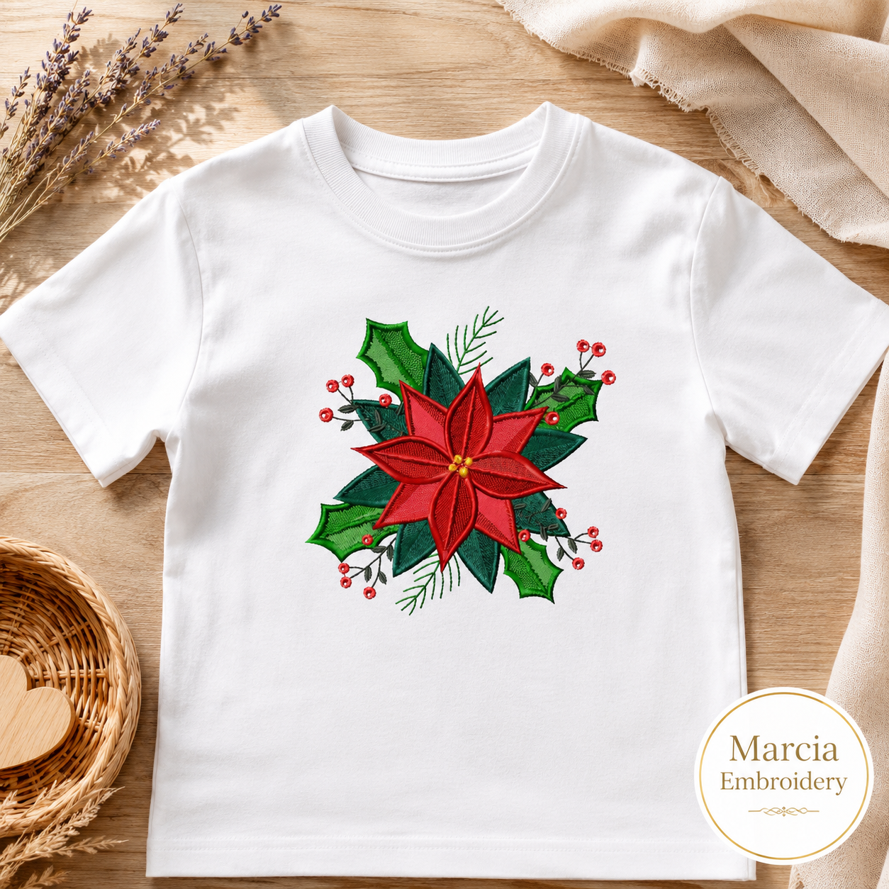 Christmas Poinsettia Embroidery Design – Fill Stitch Xmas Flower Pattern (Digital Download)