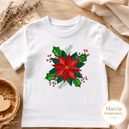 Christmas Poinsettia Embroidery Design – Fill Stitch Xmas Flower Pattern (Digital Download)