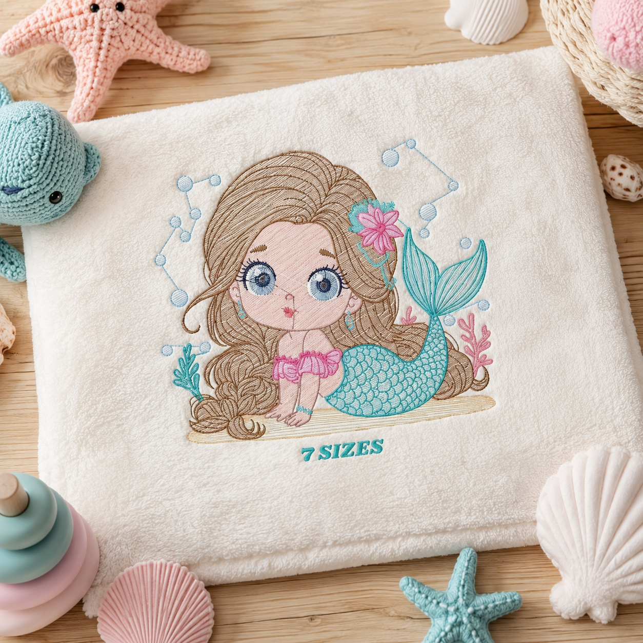Mermaid embroidery designs - Princess embroidery design machine embroidery pattern - Mermaid rippled design Baby girl embroidery download (Copy)