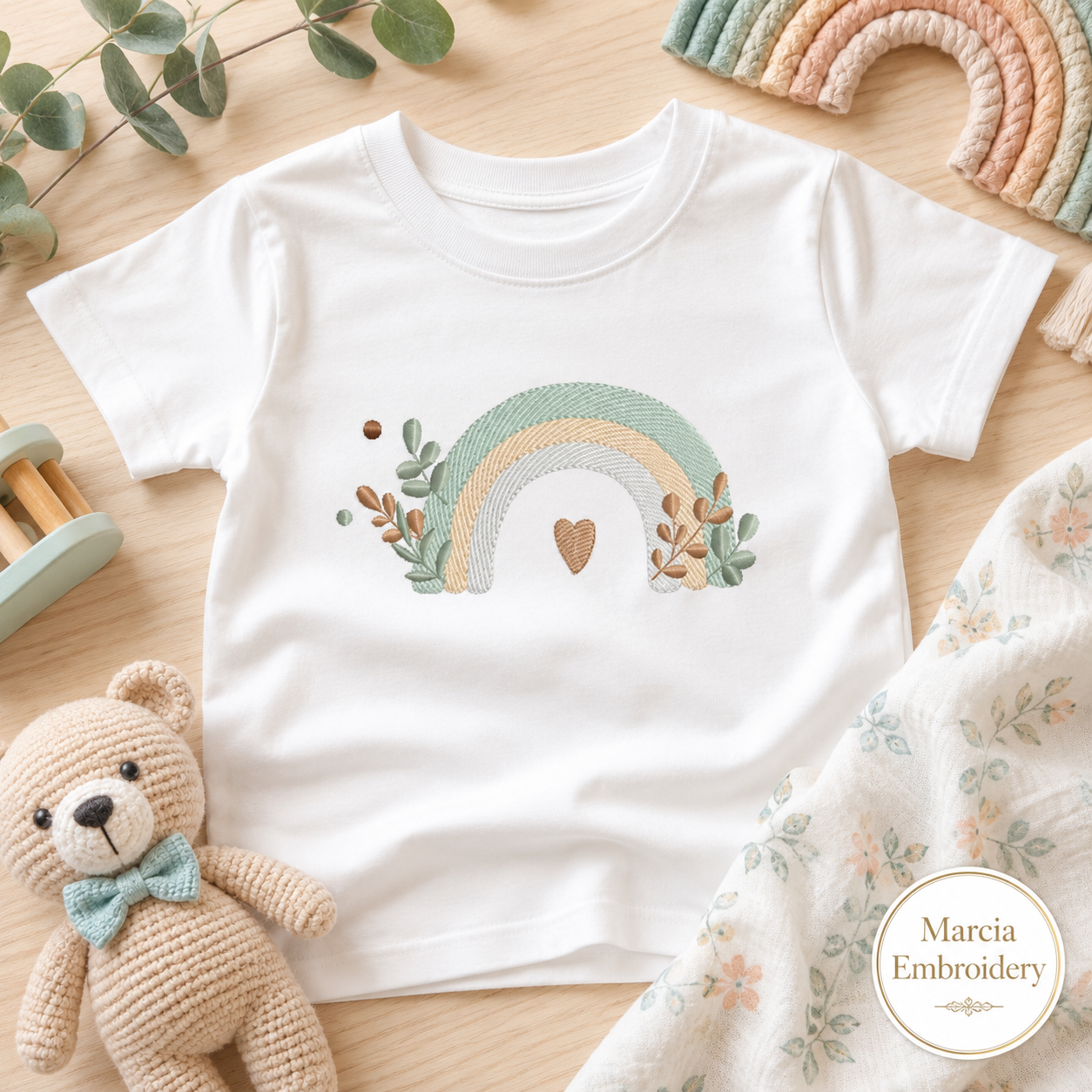 Boho Rainbow embroidery design - Colorful Rainbow with laurel machine embroidery pattern - Newborn Baby girl file - Instant download pes jef