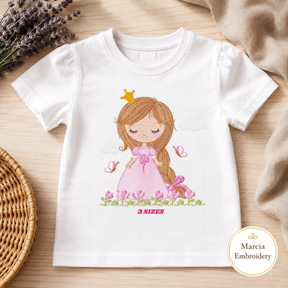 Princess embroidery designs - Baby girl with crown machine embroidery pattern - Girl with flowers and butterflies file - Instant download (Copy)