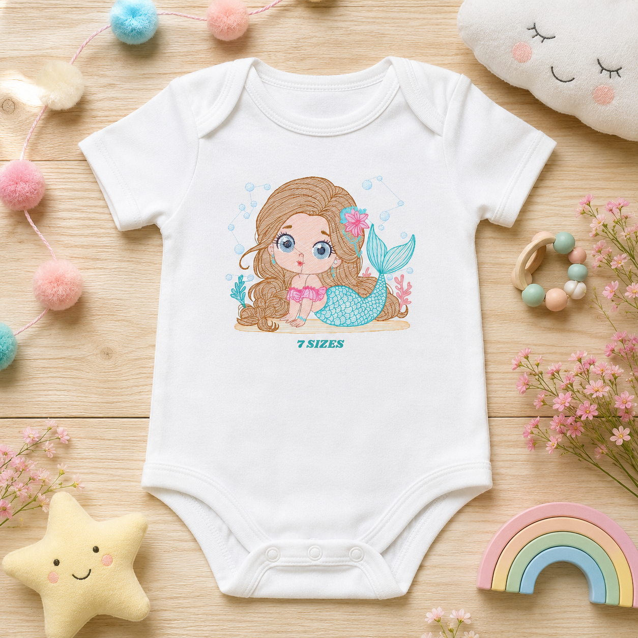 Mermaid embroidery designs - Princess embroidery design machine embroidery pattern - Mermaid rippled design Baby girl embroidery download (Copy)