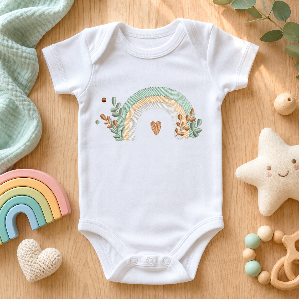 Boho Rainbow embroidery design - Colorful Rainbow with laurel machine embroidery pattern - Newborn Baby girl file - Instant download pes jef