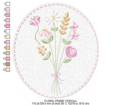Floral frame embroidery design - Flower and Butterfly machine embroidery pattern - Floral bouquet Kitchen Towel - Instant digital download pes jef - Marcia Embroidery