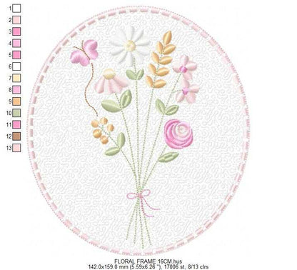 Floral frame embroidery design - Flower and Butterfly machine embroidery pattern - Floral bouquet Kitchen Towel - Instant digital download pes jef - Marcia Embroidery