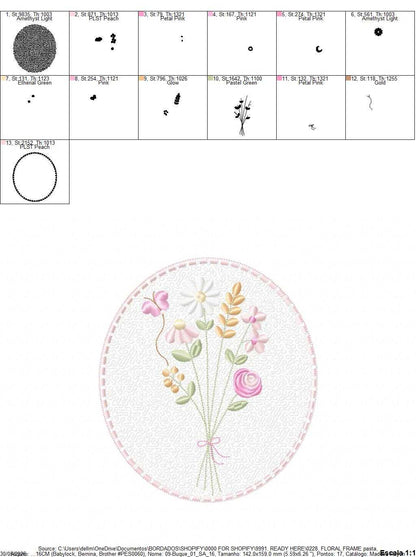 Floral frame embroidery design - Flower and Butterfly machine embroidery pattern - Floral bouquet Kitchen Towel - Instant digital download pes jef - Marcia Embroidery
