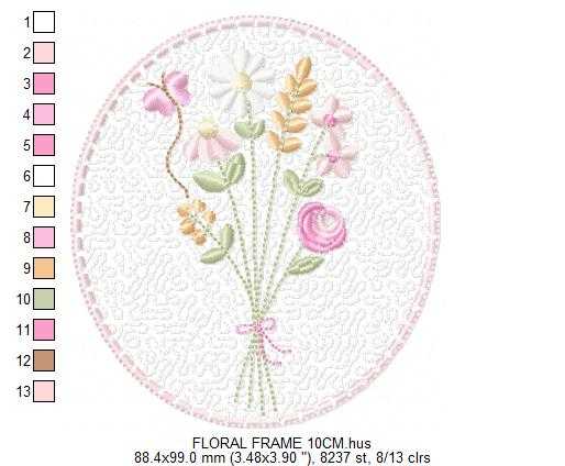 Floral frame embroidery design - Flower and Butterfly machine embroidery pattern - Floral bouquet Kitchen Towel - Instant digital download pes jef - Marcia Embroidery