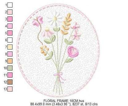 Floral frame embroidery design - Flower and Butterfly machine embroidery pattern - Floral bouquet Kitchen Towel - Instant digital download pes jef - Marcia Embroidery