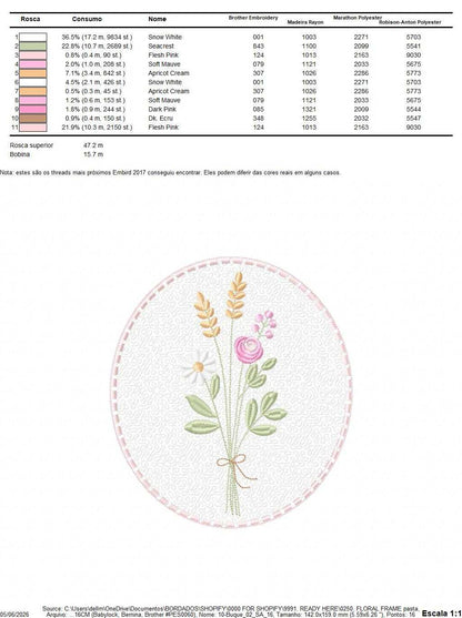Floral frame embroidery design - Flower Frame with quilting machine embroidery pattern - Floral bouquet Kitchen Towel - Instant digital download pes jef - Marcia Embroidery