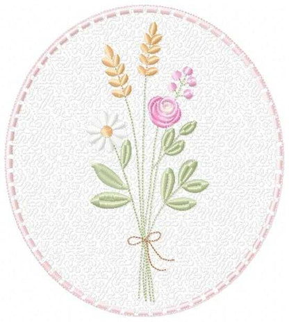 Floral frame embroidery design - Flower Frame with quilting machine embroidery pattern - Floral bouquet Kitchen Towel - Instant digital download pes jef - Marcia Embroidery