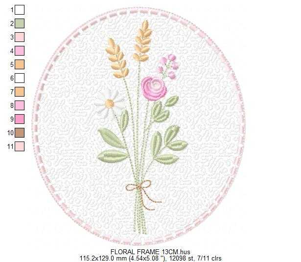 Floral frame embroidery design - Flower Frame with quilting machine embroidery pattern - Floral bouquet Kitchen Towel - Instant digital download pes jef - Marcia Embroidery