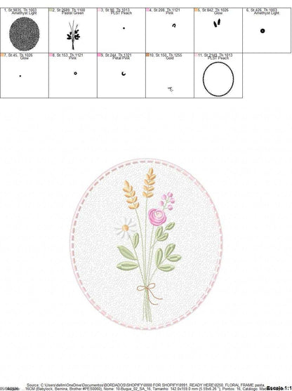 Floral frame embroidery design - Flower Frame with quilting machine embroidery pattern - Floral bouquet Kitchen Towel - Instant digital download pes jef - Marcia Embroidery