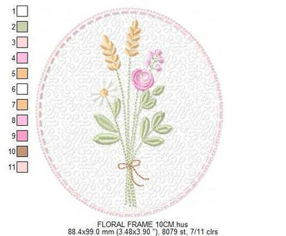 Floral frame embroidery design - Flower Frame with quilting machine embroidery pattern - Floral bouquet Kitchen Towel - Instant digital download pes jef - Marcia Embroidery